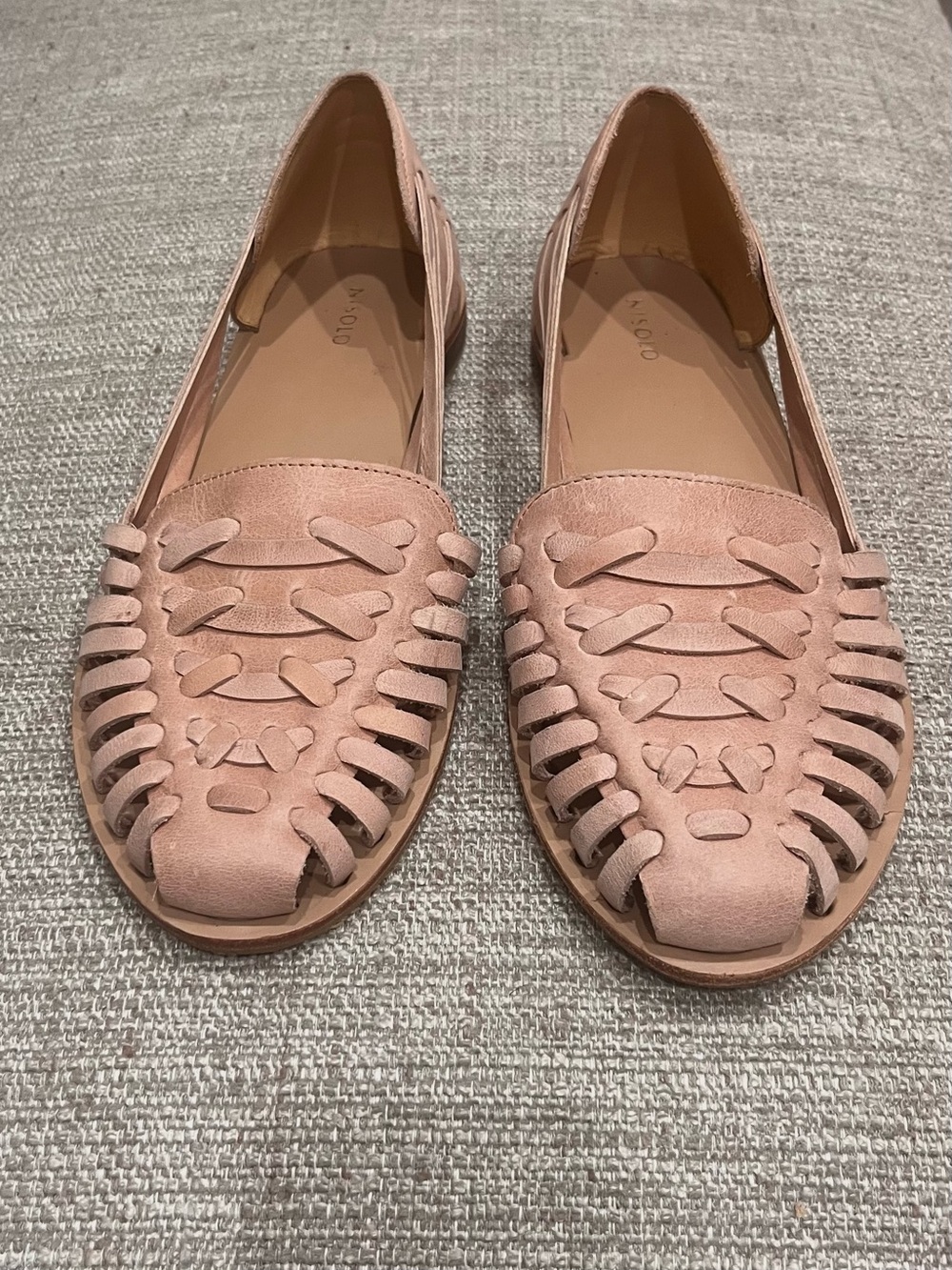 Nisolo Huarache Women's Blush Flats Hand-Woven Genuine Leather Slip-Ons Size 9.5